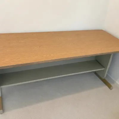 Large Oak-Look Work Table with Lower Storage Shelf
