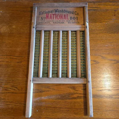 Vintage National Washboard Co. No. 801 Metal Washboard with Wood Frame – Made in USA