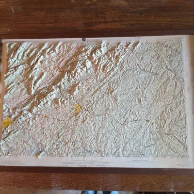 Framed 3D Relief Topographic Map of Roanoke, Virginia – USGS