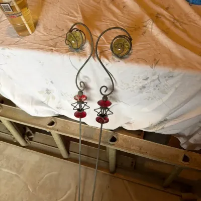 Pair of Decorative Garden Shepherd Hooks with Glass Accents