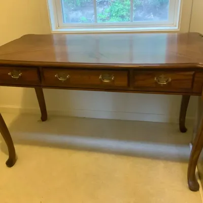 Queen Anne-Style Wood Writing Desk with Three Drawers