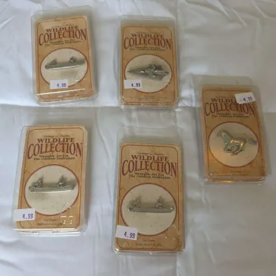 George G. Harris Wildlife Collection Pewter Wearable Art Pins – New Old Stock (5)