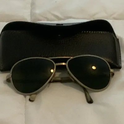 Vintage Metal Aviator Sunglasses w/ Green Lenses & Case
