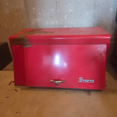 Vintage Snap-on Red Metal Tool Box Chest Script Logo Rare Antique Garage Storage