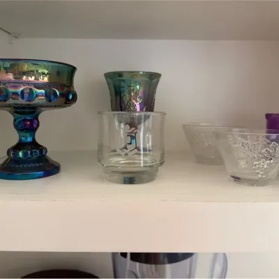 Carnival Glass Pedestal Compotes & Pressed Glass Serving Pieces 