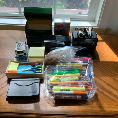 Office Supply Lot: Panasonic Electric Sharpener, Staplers, Notes, Pens & More
