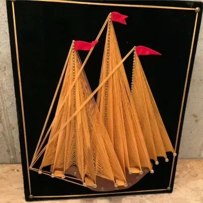 Vintage Mid-Century Nautical Sailboat String Art Wall Décor