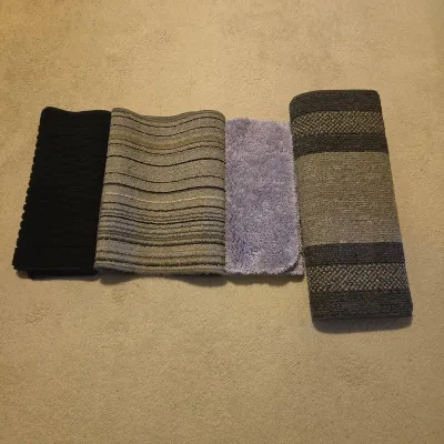 Assorted Bath & Accent Rug Lot - Set of 4 Mixed Textures (Black, Grey, Lavender)