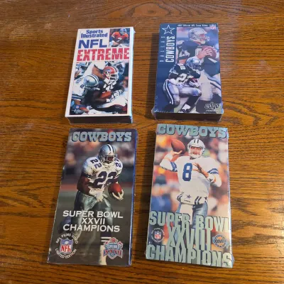 Lot of 4 Factory Sealed NFL & Dallas Cowboys VHS Tapes – Super Bowl XXVII & XXVIII