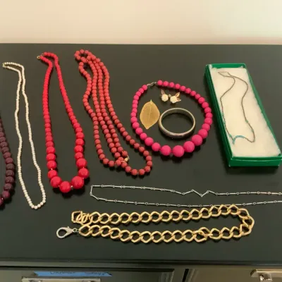 Vintage Costume Jewelry Lot w/ Colorful Bead Necklaces, Brooches, Bracelet & Earrings