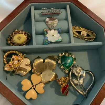 Vintage Costume Jewelry Lot with Decorative Wooden Jewelry Box