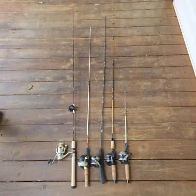 5 Vintage & Modern Fishing Rods and Reels Combo Set - Spincast & Spinning