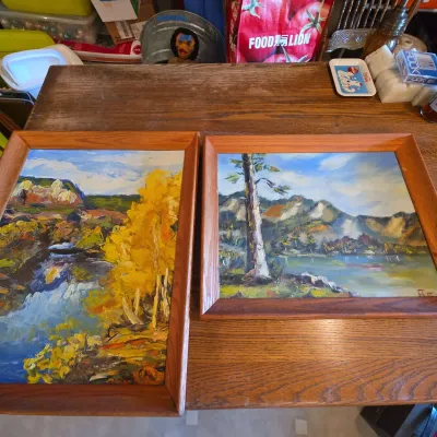 Pair of Original Framed Oil Landscape Paintings on Artist Panels, c. 1980