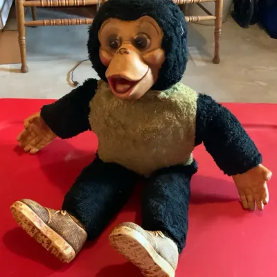 Vintage 20” Rubber Face Chimpanzee Monkey Plush Doll w/ Sneakers