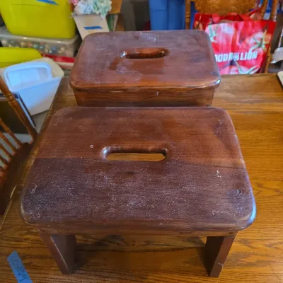Pair of Vintage Solid Wood Foot Stools / Small Step Stools #1