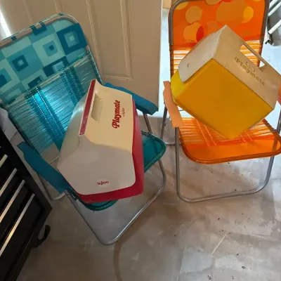 Vintage Folding TV Trays, Folding Chairs & Igloo Playmate Coolers