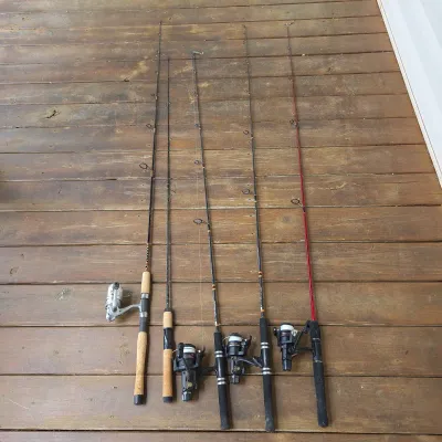 Lot of 5 Spinning Fishing Rod & Reel Combos - Mixed Brands & Sizes
