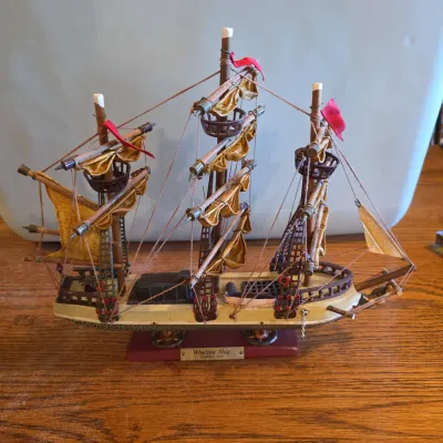 Decorative Whaling Ship Model on Wooden Display Base