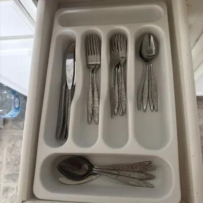Vintage Floral Stainless Flatware Set with Organizer Tray