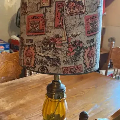 Vintage Hurricane Lamp Table Lamp with Americana Shade