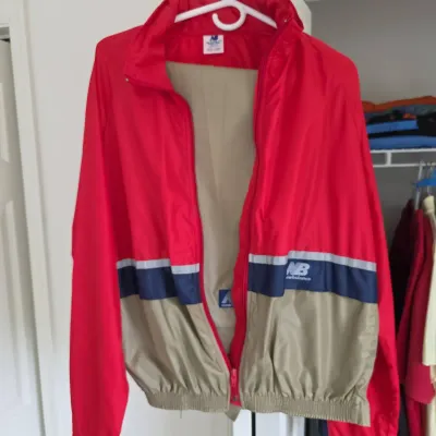 New Balance Windbreaker Jacket Men's Large Red Tan Navy Full Zip Made in USA