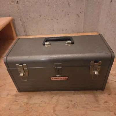 Classic Craftsman Heavy Duty Metal Portable Tool Box & Assorted Hand Tools