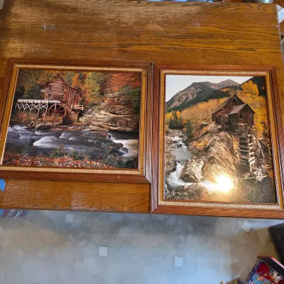 Pair of Framed Rustic Mill Landscape Prints