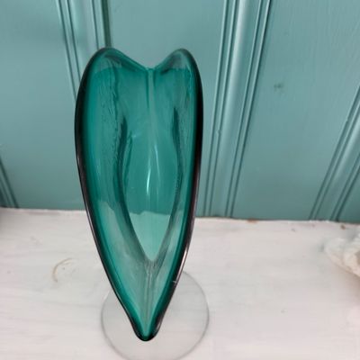 Large Green Blenko Glass Fan Vase