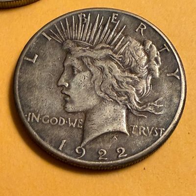 THREE 1922 Silver Peace Dollars 1922-S 1922 1922
