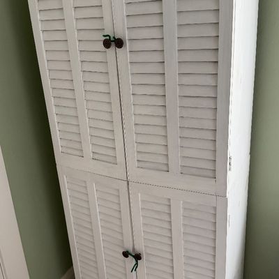 Wooden Storage Cabinet with Louvered Shuttle Style Doors