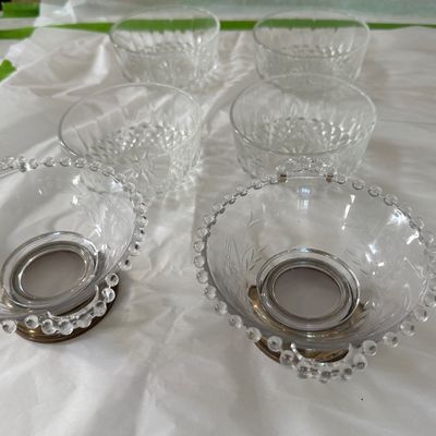 Imperial Glass Candlewick Pattern Footed Bowls with Silver Colored Base