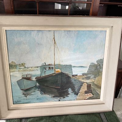 Maritime Oil Painting - Fishing Boats