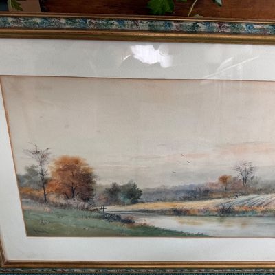 Framed Watercolor Landscape Painting