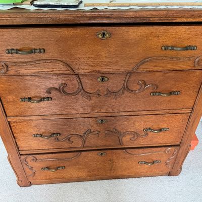 Antique Wooden Chest with 4 Main Drawers