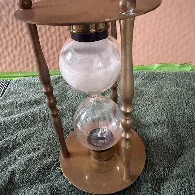 Vintage Brass Toned Metal & Glass Sand Timer