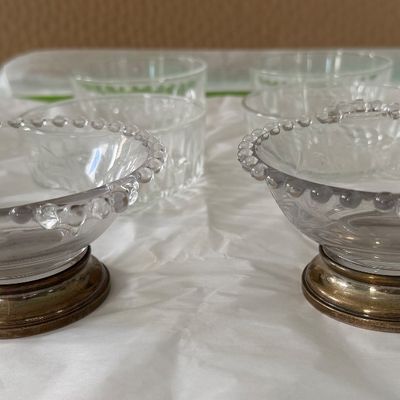 Imperial Glass Candlewick Pattern Footed Bowls with Silver Colored Base