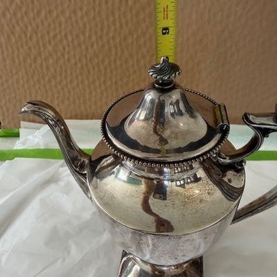 Vintage Silver-Plated Coffee or Tea Pot with Matching Lidded Dish