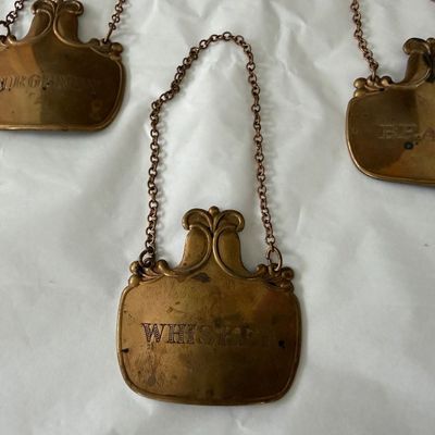 Vintage 5 Metal Decanter Labels / Bottle Tages