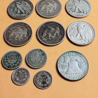 Antique Silver Coins Lot - Liberty Halves V Nickel Dimes