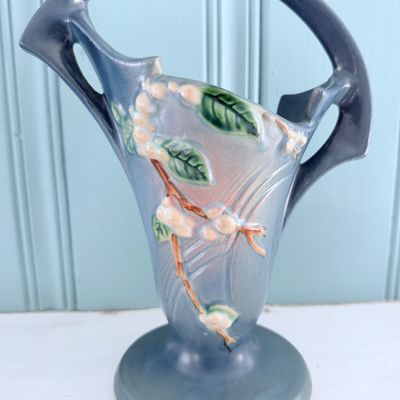 Roseville Pottery Snowberry Blue Basket 1BK10