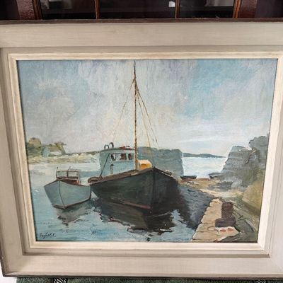 Maritime Oil Painting - Fishing Boats
