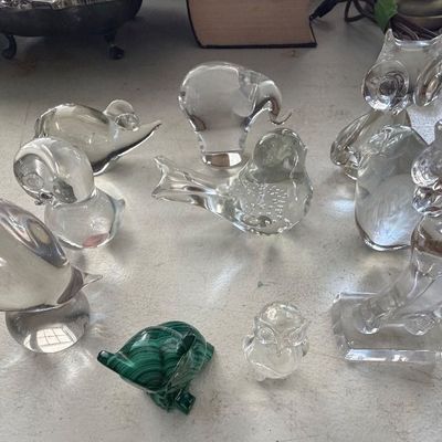 Collection of Decorative Crystal & Art Glass Animal Figurines & Paper Weights