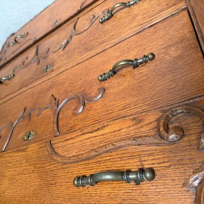 Antique Wooden Chest with 4 Main Drawers
