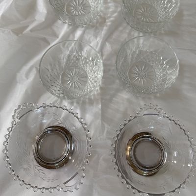 Imperial Glass Candlewick Pattern Footed Bowls with Silver Colored Base