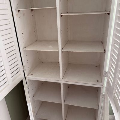 Wooden Storage Cabinet with Louvered Shuttle Style Doors