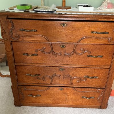 Antique Wooden Chest with 4 Main Drawers