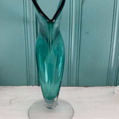Large Green Blenko Glass Fan Vase