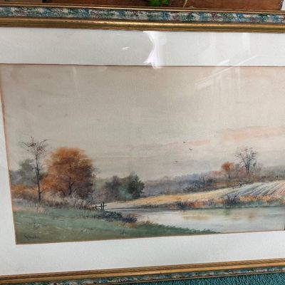 Framed Watercolor Landscape Painting