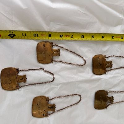 Vintage 5 Metal Decanter Labels / Bottle Tages