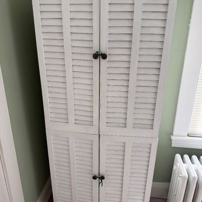 Wooden Storage Cabinet with Louvered Shuttle Style Doors